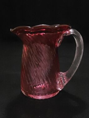 Handblown Cranberry Mini Glass Pitcher with Clear Handle